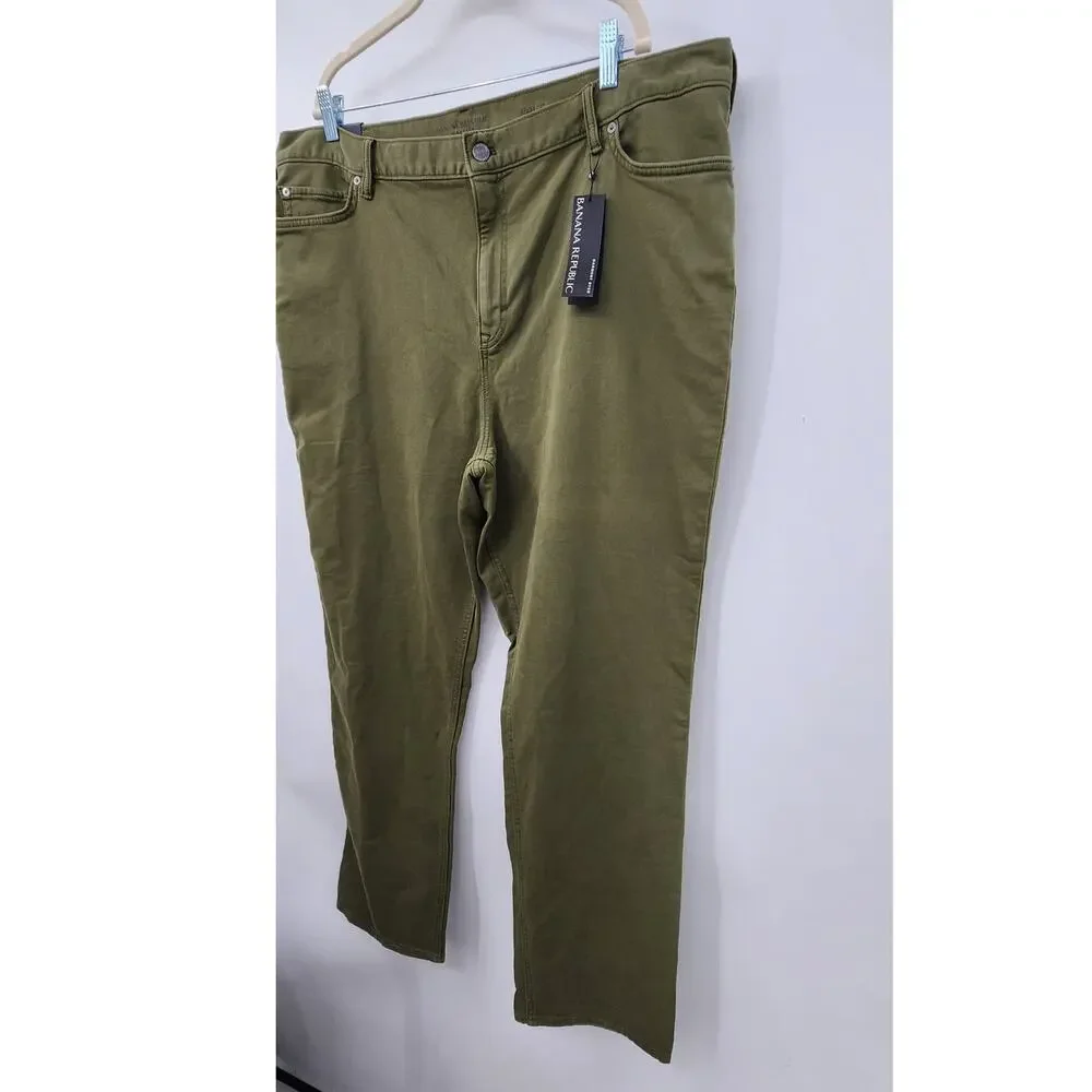 New Banana Republic Traveler Organic Cotton Pants Size 42 X 34 Slim Fit Green‎